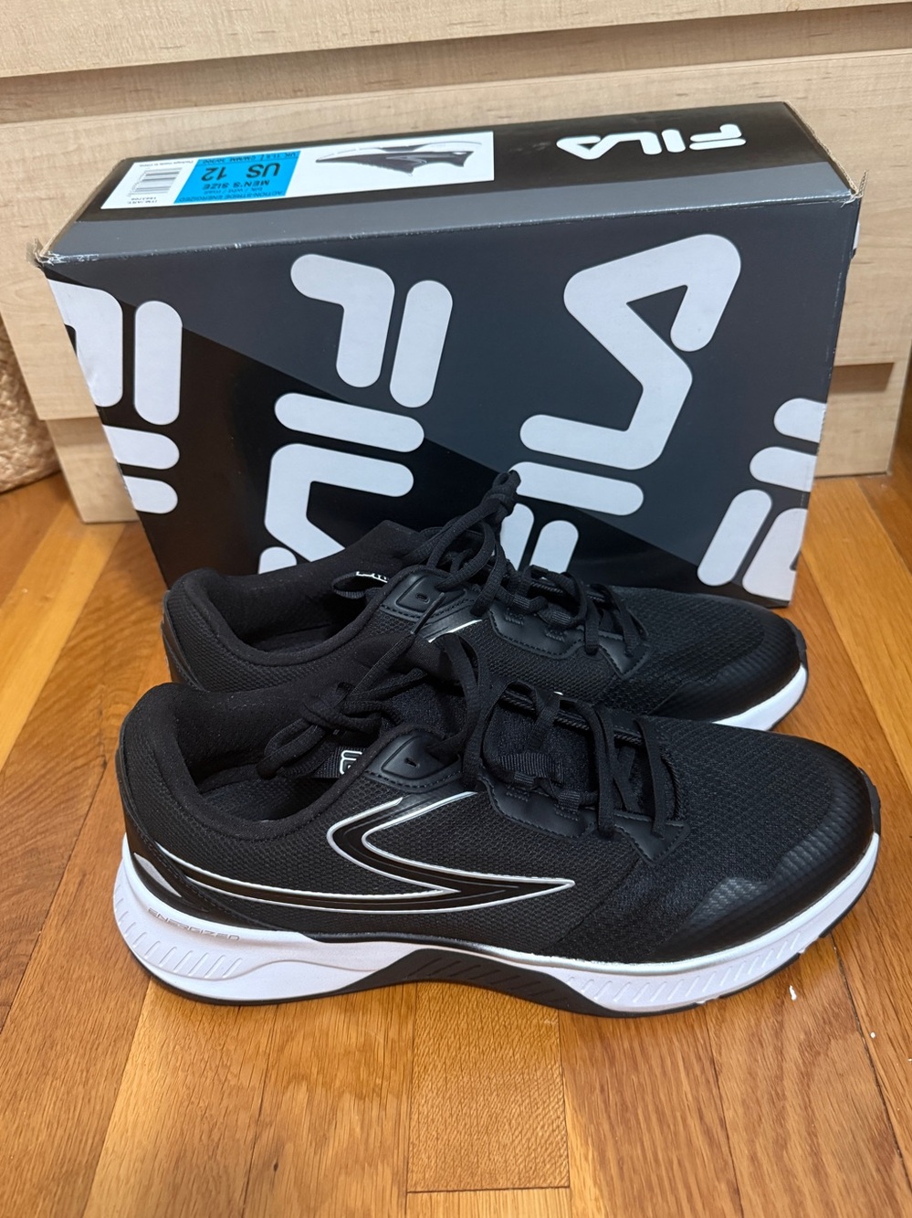 FILA Men’s Action-Stride Energized Athletic Sneakers, Black, Size 12